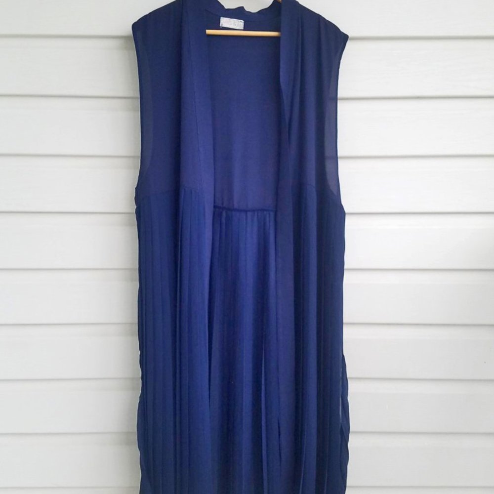 NEW FreePeople Navy Blue Long Sheer pleated Vest